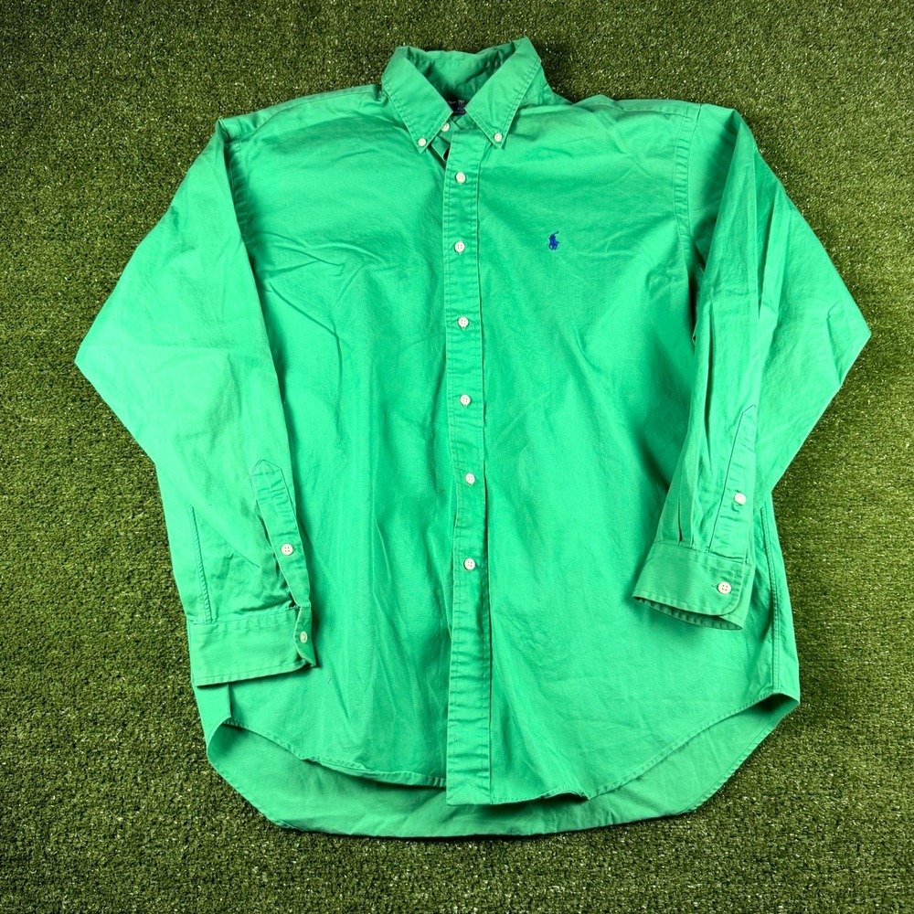 Polo Ralph Lauren Blake Shirt Mens Large Green Cotton Long Sleeve Button Down
